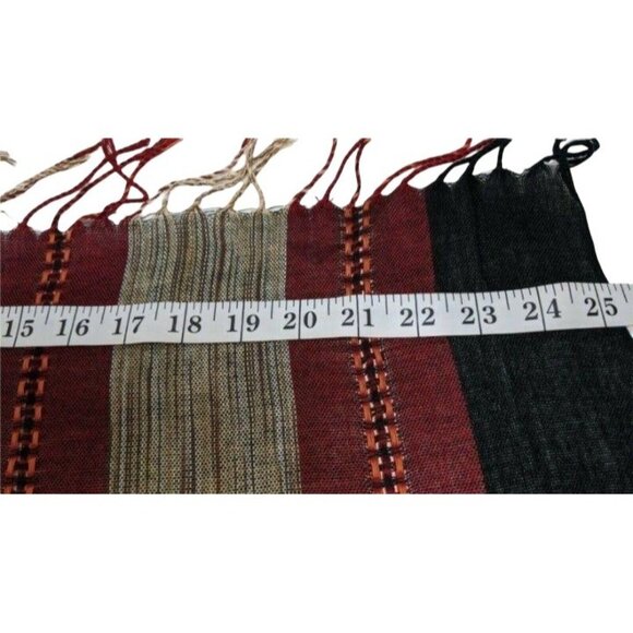 Handwoven Striped Fringed Scarf In Earthy Tones 9c - Picture 6 of 6